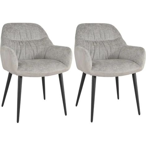 Lot 2 chaises repas tissu microfibre gris clair pieds métal - ATLANTA (1/5)