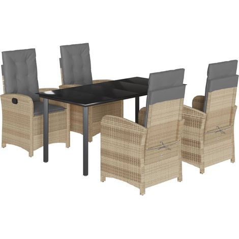Maison Exclusive - 5-tlg. Garten-Essgruppe mit Kissen Beigemischu