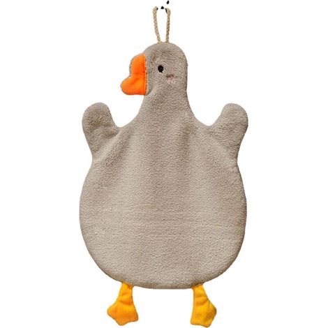Serviette de Main Enfant Mignonne en Coton Absorbant avec Boucle Accrochage pour Salle de Bain Cuisine Gris