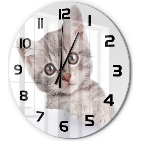 Horloge Murale Ronde Facile à Lire en Verre Silencieuse Salon Cuisine Bureau Chat gris fi 60 cm (1/5)