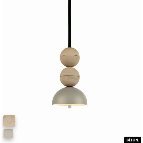 Lampe de suspension en béton - BOSFOR CONCRETE SABLE - PEYOTE 2 BALLES LED 14W (1/3)