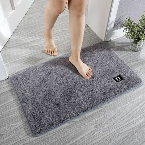 Tapis antidérapant, 50 x 80 cm, tapis de douche antidérapant, lavable en machine, doux au toucher, gris