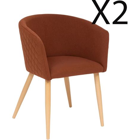Lot de 2 fauteuils en velours coloris ambre, pieds en bois coloris naturel - Longueur 55 x Profondeur 55 x Hauteur 76 cm (1/3)