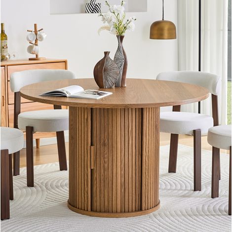 REDOM - Mesa de comedor redonda 120x120cm doble almacenamiento, madera sintética nogal para 4 a 6 personas (1/5)