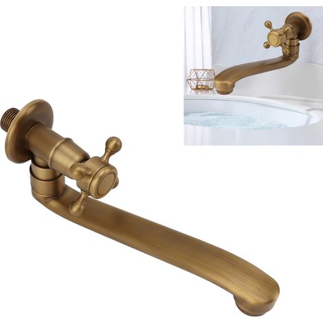 Robinet mural de style ancien, robinet extérieur à eau froide unique, lavabo allongé tout en cuivre, robinet rétro pour cours, bec rond antigel. (1/5)