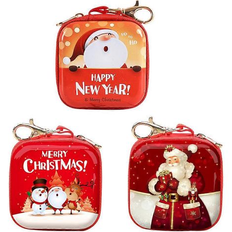 Lot de 3 porte-monnaie de Noël carrés et portables, boîtes à bonbons, décorations pour sapin de Noël et fêtes (motifs aléatoires)-3pcs (1/2)