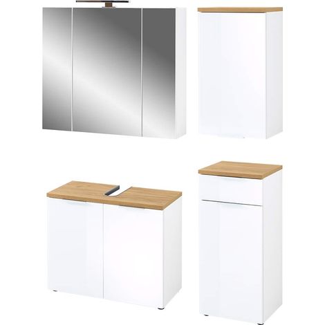 Lot de 4 Ensemble Salle de Bain 8313-513 GW-Pescara avec Meuble WB, Armoire Miroir, Armoire Suspendue et Armoire sous Placard, décor Blanc/chêne Navarra. (1/5)