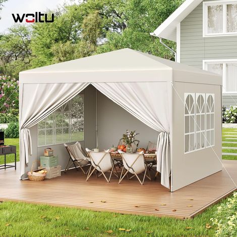 WOLTU 3 x 3 m Pop up Gazebo Waterproof Outdoor Garden Marquee Canopy Beige (1/5)