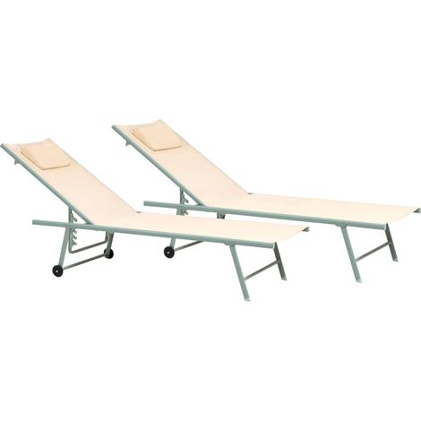 Set of 2 Sun Loungers SORONI Reclining Metal Beige
