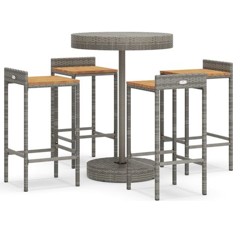 Maison Exclusive - Set Bar Giardino 5pz Grigio Polyrattan e Legno Massello Acacia