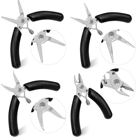 4 pièces 88.7mm Mini kit de pince à bijoux, y compris pince à épingle, pince à nez ronde, pince à nez plié, coupe - fil, réparation de bijoux kit de fabrication de bijoux (1/5)