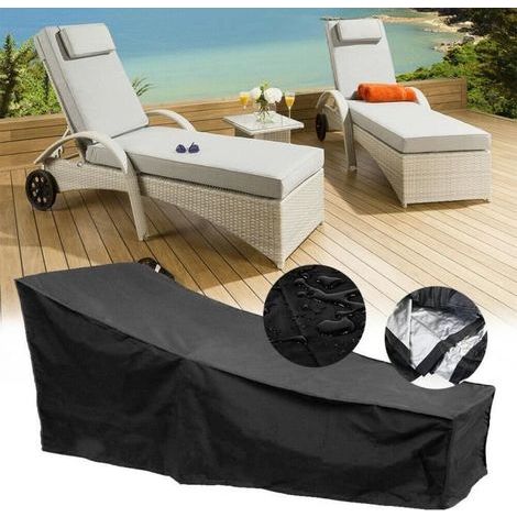 Sun Lounger Cover - Black - 210x75x80x40cm - Waterproof - UV Resistant - Tear Resistant
