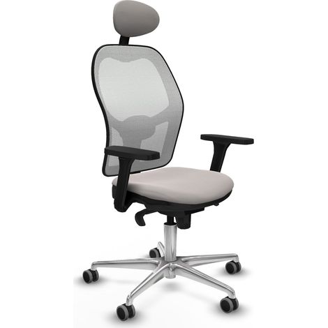 Jorquera sincro malla blanca similpiel blanco brazos 3D base aluminio cabecero fijo ruedas 65mm engomada (1/5)