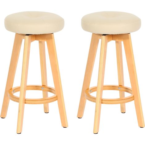 Lot de 2 tabourets de bar Navan, chaise de bar tabouret de bar, bois similicuir pivotant - crème, pieds clairs (1/5)