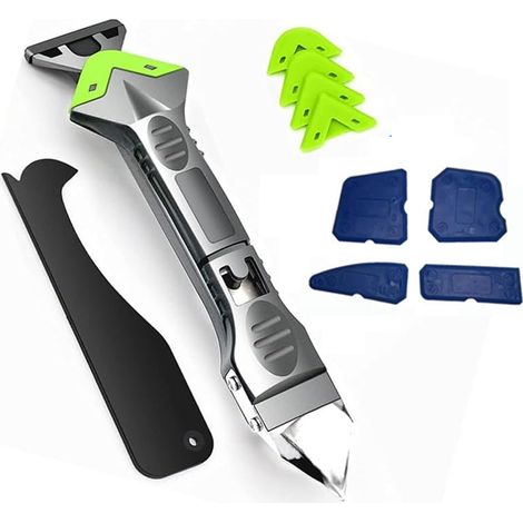 Kit d'outils de calfeutrage en Silicone 5 en 1,Finition de Mastic,Retrait de Mastic avec tête en Acier Inoxydable,grattoir à coulis en Silicone (1/5)