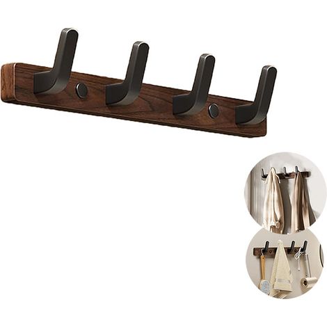 Porte Manteau Mural Bois Noyer avec 4 Crochets , Bois Massif Porte Manteau Salle De Bain , Patere Murale pour une Entrée , Chambre , Salle de Bain et Vestiaire (1/5)