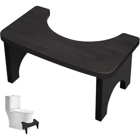 Tabouret de toilette en bois 37x20x17cm pour adultes et enfants avec forme de selle ergonomique (noir) (1/5)