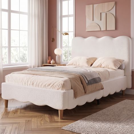 Letto per bambini 90x200 cm in bouclé bianco con rete, per camera bimbi, senza materasso – MEUBLIV (1/5)