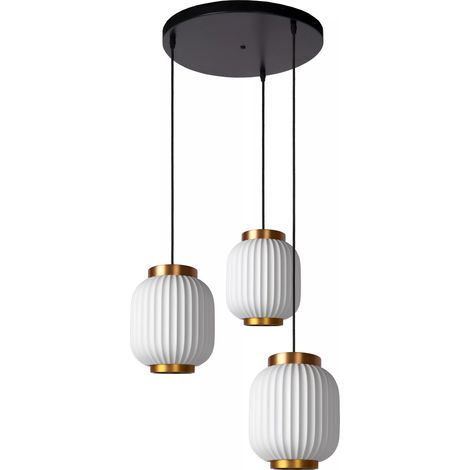 Lampada a sospensione porcellana bianca oro Gosse 3xE27 Lucide (1/5)