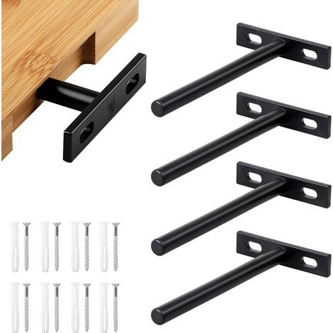 Lot de 4 Fixation Etagere Invisible,128 mm/5 in Support Etagere Invisible,Support Etagere Murale,Fixation Invisible pour Étagère Murale,Etagere Murale Fixation Invisible pour Tablette Flottante (1/5)