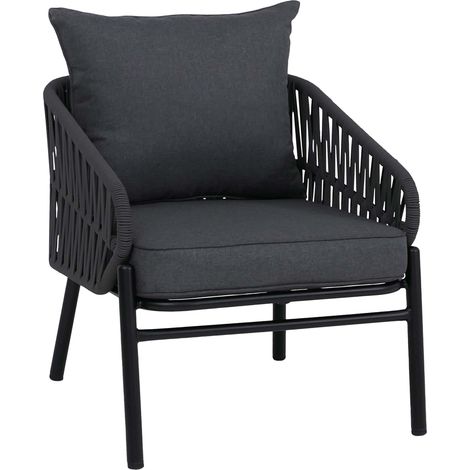 [NEUWERTIG] Aluminium-Gartenstuhl HHG-216, Loungestuhl Sessel Outdoor, Seilgeflecht Rope Stoff/Textil (180g/m²) anthrazit