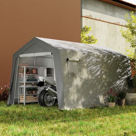 Abri de Rangement Extérieur 3 x 4.5 m. tente de stockage étanche et anti-UV. porte enroulable. fenêtres. gris