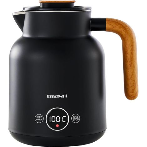 Bouilloire Electrique Inox 1L, 1000 W, Affichage Numérique, 5 Niveaux de Température, Fonction de Maintien au Chaud 4H, Double Paroi, Idéale pour le Café et le Thé au Bureau – Noir (1/5)