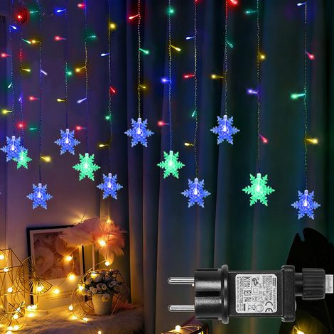 HEMVOR Rideau lumineux flocons de neige 94 LED, 1,8 m, 8 modes, minuterie, IP44, multicolore (1/5)