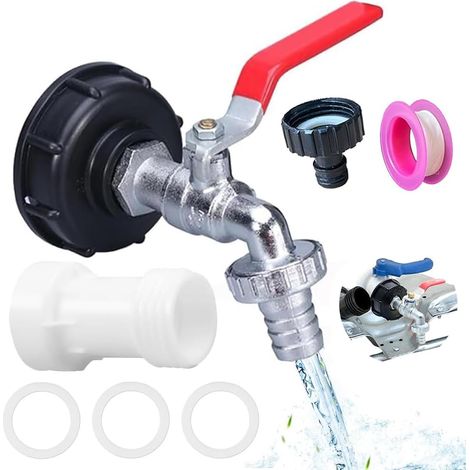 Grifo de vaciado para IBC con extensión de pico S60 x 6 - Rosca gruesa - Accesorio para tanque IBC - Accesorio para tanque de agua de 1000 l - Accesorio para tanque de agua de 3/4" - 1000 l (1/5)