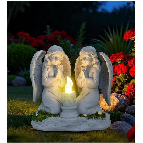 Statue d'ange solaire pour jardin et cimetière, figurines d'ange en résine avec lanternes solaires pour extérieur, imperméable, sculptures d'ange décoration pour cour, pelouse, terrasse, balcon (1/5)