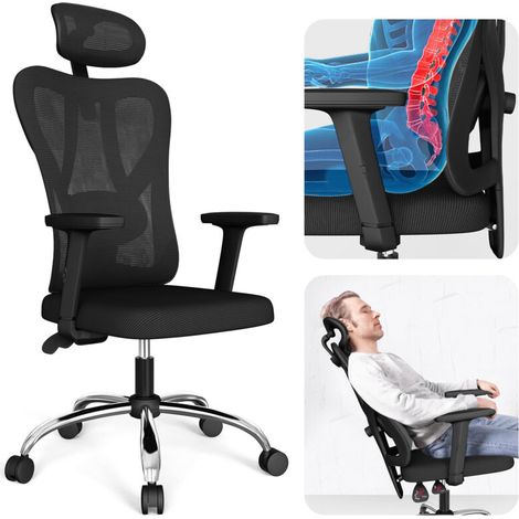 Chaise de bureau Chaise de direction avec accoudoirs Tabouret de travail rembourré Tabouret avec dossier Chaise de bureau ergonomique Noir (1/5)
