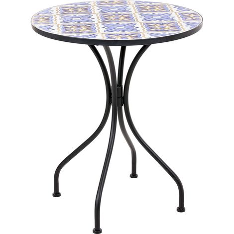 Garden Bistro Table White/Blue Iron Ceramic Mosaic Tabletop Retro Style SIPONTO (1/5)
