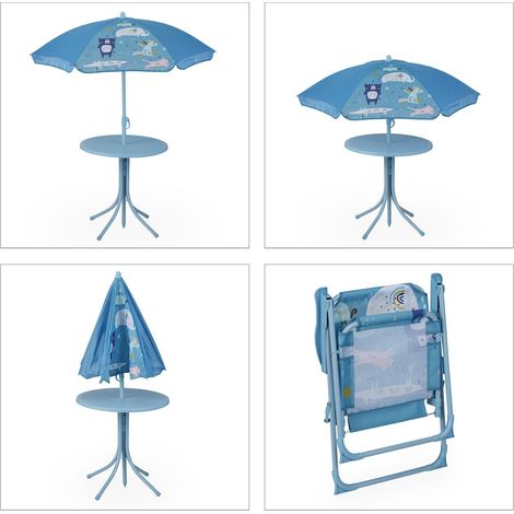Salon de jardin enfant mobilisable extérieur 53 x 49,5 x 87,5 cm design original pratique en plastique bleu (1/5)