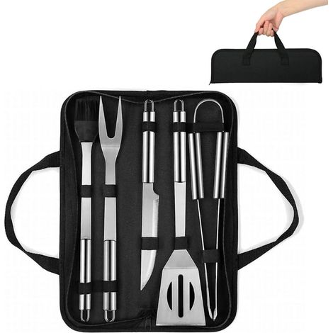 Ensemble d'accessoires pour barbecue - Ensemble barbecue 5 pièces - Ensemble d'ustensiles de barbecue en acier inoxydable - Accessoires pour barbecue - Pinces à barbecue - Spatule à barbecue-AquaForge (1/5)