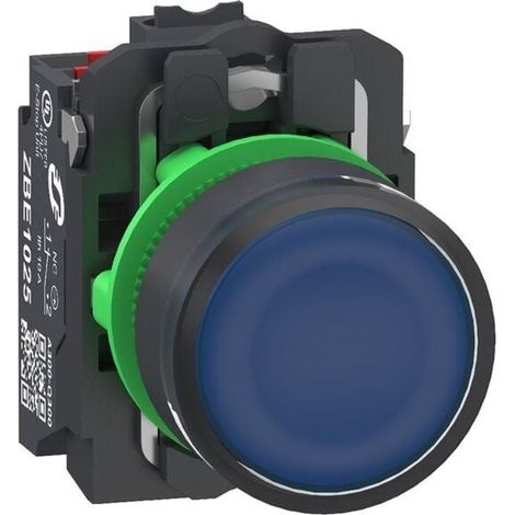 Bouton-poussoir lumineux bleu Ø22mm impulsion 24V 1O+1F Push In - XB5AW36B55