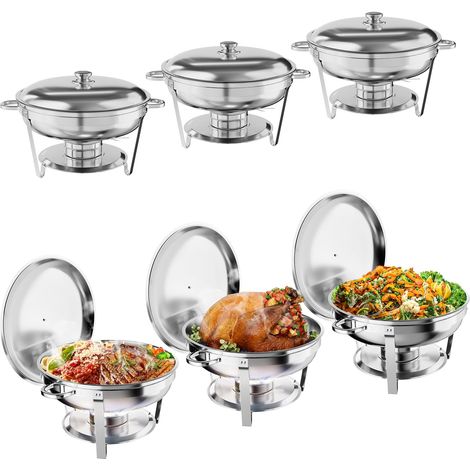 Ronds Réchaud à Buffet, Ensemble de Chauffe Plats Buffet 5L, Un Service de 6 Pièces Buffets Chauffants, Fêtes Mariages Dîners Noël
