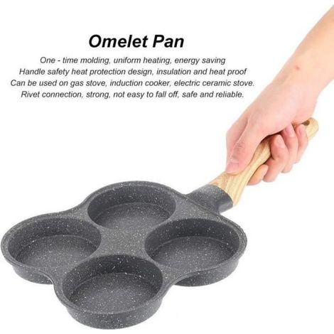 Poêle à frire, poêle à omelette 4 trous casseroles antiadhésives petit déjeuner crêpière pour cuisinière à gaz à A330 (1/4)