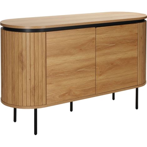 Oviala – Buffet 2 portes moderne rectangulaire 120 x 40 x 76 cm – Plateau en MDF mélaminé – Structure en acier – Bois de peuplier naturel (1/5)