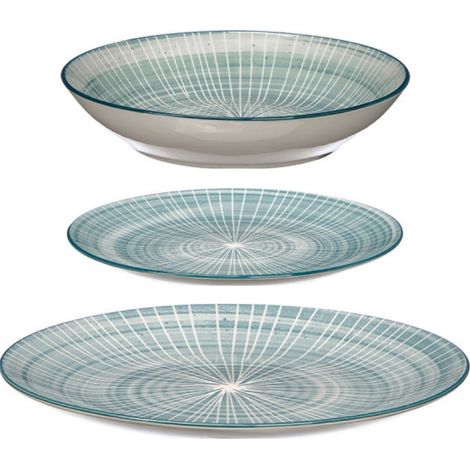 12-teiliges Tellerset mit blauem geometrischem Muster (1/5)