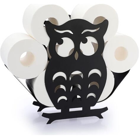 Toilet paper roll holder, metal paper holder, owl shape, paper storage for the bathroom (black)