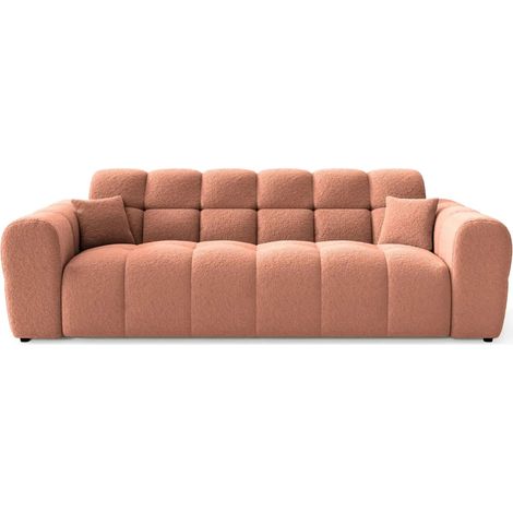 ALEXIA - Canapé droit tissu bouclette 3 places Terracotta (1/5)
