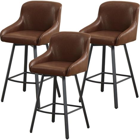 3er Set Barhocker 66,5 cm Hochlehner mit Fußstütze, 360° drehbar, braun (1/5)