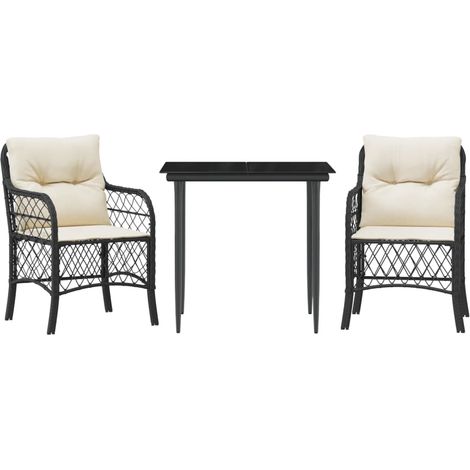 Maison Exclusive - 3-tlg. Bistro-Set mit Kissen Schwarz Poly Ratt