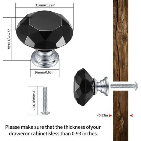 8 Pièces Boutons de Porte en Cristal, Boutons d'Armoire Tiroirs de Cristal, Boutons Poignées de Tiroirs de Commode pour Cuisine, Salle De Bain, Bureau, avec Vis (1/3)