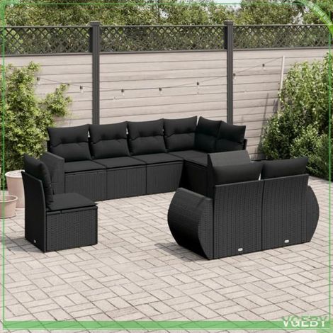 Salon de jardin 8 pcs - Modulaire - Résine tressée noire - Rangement sous assise étanche - Coussins déhoussables (1/3)