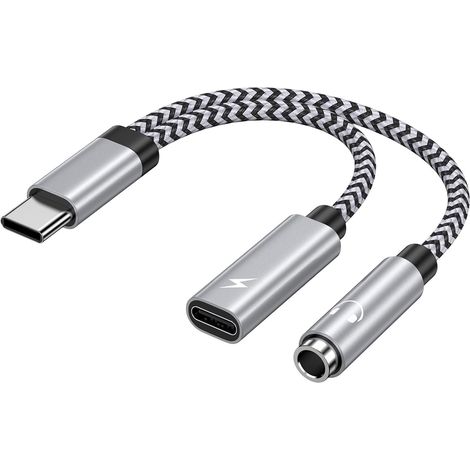Adaptateur USB C Jack 2 en 1, Adaptateur USB C vers Jack 3,5mm, Adaptateur Casque USB C, Compatible avec iPhone 17 Pro Max/16/15, Samsung Galaxy S26 S25, S24, S23, A45, A55 5g, Xiaomi, Google Pixel (1/5)