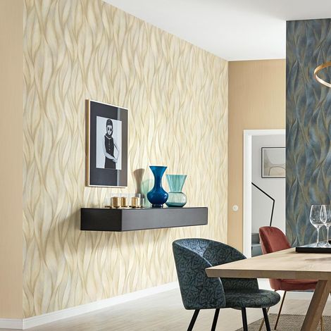 Papier peint feuille beige moderne salon | Tapisserie chambre adulte motif grosse feuille | Papier peint tendance couloir (1/3)