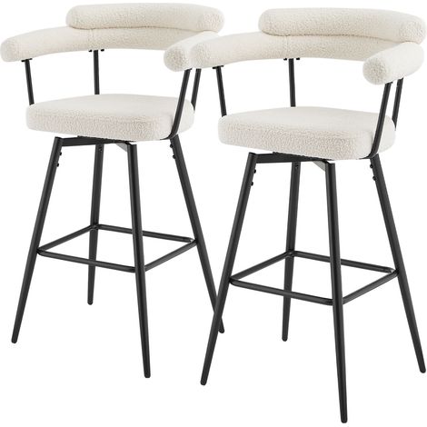 ML-Design Set di 2 Sgabelli da Bar Girevoli 360° in Tessuto Teddy Beige, Altezza 76 cm, Sedili con Braccioli e Schienale Imbottito, Sedie con Poggiapiedi per Cucina e Bistro con Gambe in Metallo