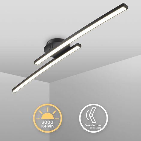 Deckenlampe mit warmweißer Lichtfarbe, 12 Watt, 1300 Lumen, LED Deckenleuchte, Wohnzimmerlampe, Schlafzimmerlampe, Küchenlampe, 57,5x12x8,3, Schwarz
