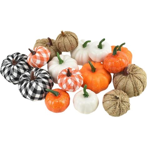 16 Pcs Halloween Citrouille Artificielle Automne Décoration Plaid Citrouilles Blanches pour Thanksgiving Vacances Ferme Ornement.